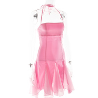 Pink Satin Halter Tie Mini Dress  - Thumbnail 6