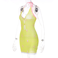 Yellow Plaid V Neck Halter Mini Dress  - Thumbnail 5