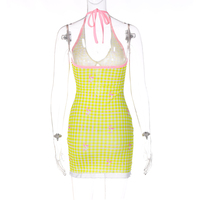 Yellow Plaid V Neck Halter Mini Dress  - Thumbnail 6