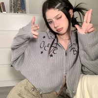 Y2K Grey Knit Loose Cardigan  - Thumbnail 2