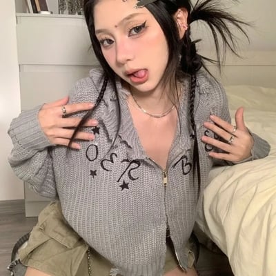 Y2k grey knit loose cardigan 