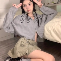 Y2K Grey Knit Loose Cardigan  - Thumbnail 5