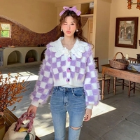 Fluffy Purple & White Plaid Cardigan  - Thumbnail 5