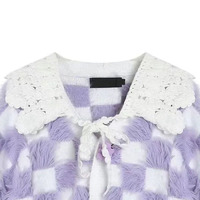 Fluffy Purple & White Plaid Cardigan  - Thumbnail 8