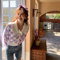 Fluffy Purple & White Plaid Cardigan  - Thumbnail 6