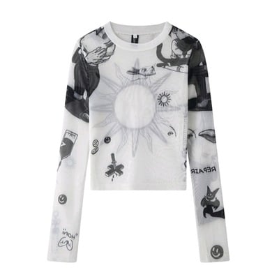 White sun mesh transparent long sleeve shirt  - Thumbnail 1