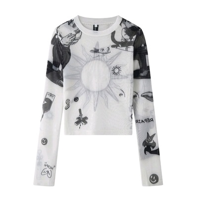 White Sun Mesh Transparent Long Sleeve Shirt 