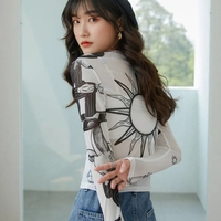 White Sun Mesh Transparent Long Sleeve Shirt  - Thumbnail 3