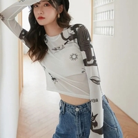 White Sun Mesh Transparent Long Sleeve Shirt  - Thumbnail 2
