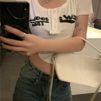 Black Graffiti Print Button Crop Top  - Thumbnail 4