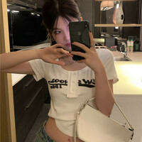 Black Graffiti Print Button Crop Top  - Thumbnail 5