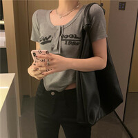 Black Graffiti Print Button Crop Top  - Thumbnail 7