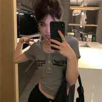 Black Graffiti Print Button Crop Top  - Thumbnail 8