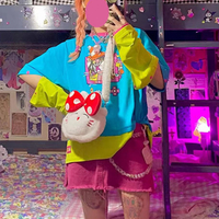 Colorful Anime Girl Graphic Print Short Sleeve T-shirt  - Thumbnail 2