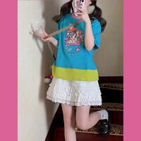 Colorful Anime Girl Graphic Print Short Sleeve T-shirt  - Thumbnail 5