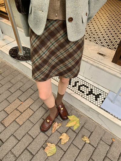 Brown Plaid A-Line Mini Skirt 