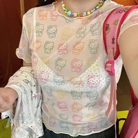 Japanese Cat Rainbow Transparent Mesh Top - Thumbnail 2