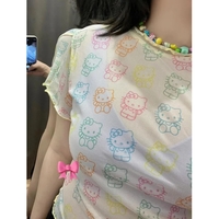 Japanese Cat Rainbow Transparent Mesh Top - Thumbnail 4