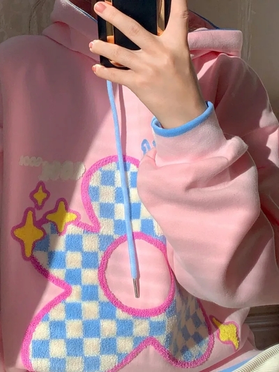 Pink Flower Lattice Embroidery Hoodie