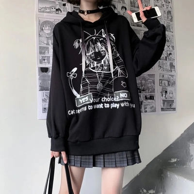 Anime Graphic Print Hoodie 