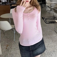 Pink Lace Trim Long Sleeve Shirt  - Thumbnail 1