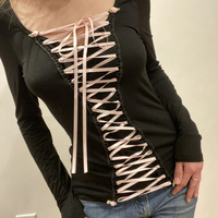 Black Ribbon Criss Cross Long Sleeve Shirt  - Thumbnail 4
