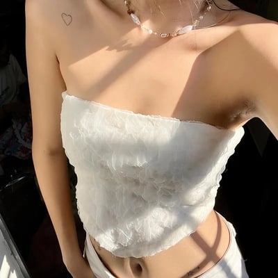 White frill strapless top - Thumbnail 3