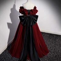Burgundy Velvet Long Prom Dress, Burgundy A-Line Evening Dress - Thumbnail 2