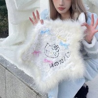 Y2k White Star Bow Kitty Fur Fluff Plush Handmade 3D Bag - Thumbnail 4