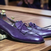 Purple Color Fringe New Stylish Geuine Handmade Leather Men's Loafer Shoes - Thumbnail 2
