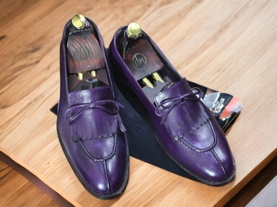 Purple Color Fringe New Stylish Geuine Handmade Leather Men's Loafer Shoes