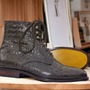 Brown Color Crocodile Texture Leather Lace Up Style Men's Ankle High Designer Boots-2