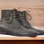 Brown Color Crocodile Texture Leather Lace Up Style Men's Ankle High Designer Boots-1