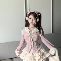 Sweet Coquette Princess Pink Long Sleeve Suit Top & White Skirt Set - Thumbnail 9