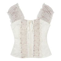 Angel Lace Pale Pink Puff Sleeve Top & Ruffled Short Skirt Two Piece Set - Thumbnail 8