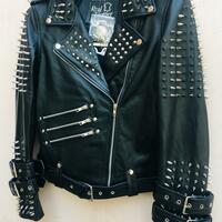 Handmade Women Black Punk Silver Spiked Studded Leather Biker Jacket - Thumbnail 1