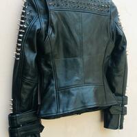 Handmade Women Black Punk Silver Spiked Studded Leather Biker Jacket - Thumbnail 3