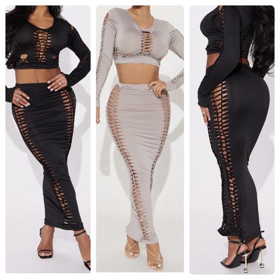 Distressed Skirt Set-TD