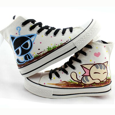 New cute cat hand-painted shoes casual couple shoes - Thumbnail 2