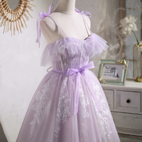 Cute Spaghetti Strap Tulle Lace Short Prom Dress, Lavender A-Line Party Dress - Thumbnail 3