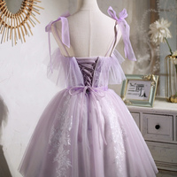 Cute Spaghetti Strap Tulle Lace Short Prom Dress, Lavender A-Line Party Dress - Thumbnail 4