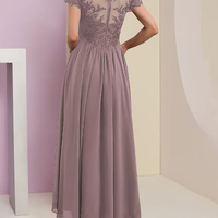 Elegant Chiffon Two Piece Mother Of The Bride/Groom  Dresses A Line Lace Appliques V Neck Short Sleeves Ankle Length Wedding Guest Gown - Thumbnail 2