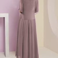 Elegant Chiffon Two Piece Mother Of The Bride/Groom  Dresses A Line Lace Appliques V Neck Short Sleeves Ankle Length Wedding Guest Gown - Thumbnail 1