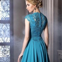 Elegant A Line Mother Of The Bride Dress 2023 For Weddings Chiffon Lace Vestidos Para Bodas Mujer Invitada Elegante Cap Sleeve - Thumbnail 1