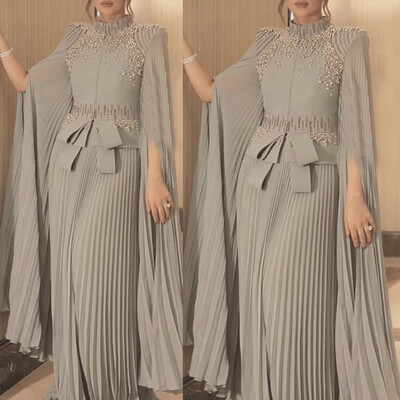 Gray mother of the bride/groom dresses 2023 wedding party long sleeves chiffon pleated beading formal party night vestido de festa