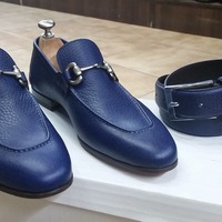 Classic Handmade Blue Horsebit Loafers Moccasin Formal Dress Shoes with Matching Belt - Thumbnail 3