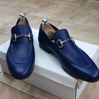Classic Handmade Blue Horsebit Loafers Moccasin Formal Dress Shoes with Matching Belt - Thumbnail 4