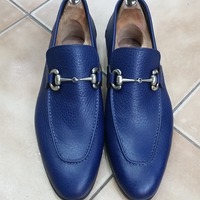 Classic Handmade Blue Horsebit Loafers Moccasin Formal Dress Shoes with Matching Belt - Thumbnail 5
