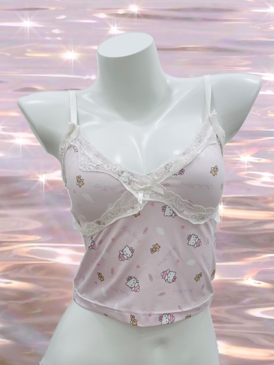 Coquette Angel Cute Kitty Lace Pink Blue White Camisole Tank Top