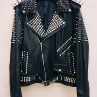 Handmade Women Punk Style Studded Leather Jacket Large Spike Sliver Studs - Thumbnail 1